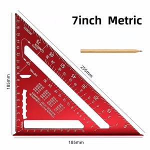 TEMU 45°/90° 삼각자, 7인치 미터법 삼각 보드, 알루미늄 합금 직각자, 연필 포함, 정확한 목공 측정 도구 (각도 찾기 및 미터법 스케일 포함), 내구성 있는 금속 구조, 비충전식