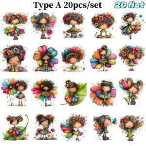 TEMU 20개/세트 창의적인 레트로 봄꽃 엘프 시리즈 수제 고품질 스티커, 단색 2D 스티커