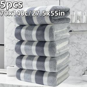 TEMU 와프 기술로 제작된 넓은 대형 목욕 타월 5개 세트. 코랄 플리스와 초극세사 소재로 제작되어 뛰어난 흡수력, 빠른 건조, 부드럽고 피부 친화적인 느낌을 제공하며, 워시 클로스도 포함되어 있습니다.