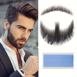 TEMU 핸드메이드 풀 고트 비어드 세트 - 수염, 무늬 눈썹, 사이드번스, 우아한 스타일 - 남성용 화장 액세서리 - 코스튬 파티, 영화 소품 및 연극 공연용 - 배우 & 코스프레러를 위한 다양한 장면