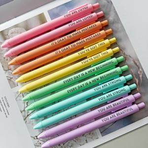 TEMU 12개 팻셀 동기부여 영감 격려 펜 세트 - 리트랙터블 해피 포지티브 펜, 검정 잉크, 쉬운 클립, 고무 마감 볼펜 - 다채롭고 귀여운 저널링용 펜, 필기 용품