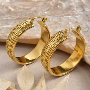 TEMU 1세트 레트로 코트 스타일 기하학적 독특한 질감 골드 스테인리스 스틸 남녀공용 귀걸이