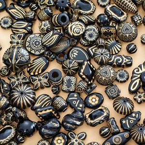 TEMU 300개 100그램 빈티지 바로크 아크릴 비즈 믹스 - 복잡한 검정과 금색 패턴이 있는 멀티 컬러 시리즈, 주얼리, 팔찌, 목걸이 및 귀걸이 제작에 적합, 목걸이 부품 | 빈티지 바로크 비즈 | 복잡한 비즈 디자인