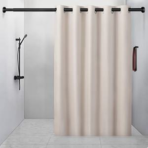 TEMU 1개 고중량 린넨 느낌 샤워 커튼, 대형 실버 링 포함, 홈 데코 욕실 커튼, 폴리에스터 원단