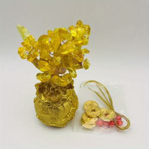 TEMU 노란 수정 머니트리, 머니트리, 행운의 주머니, 머니백, 레진 장식품, TV 와인 캐비닛 장식품, 공예 장식품