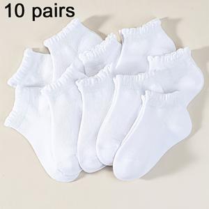 TEMU 어린이용 달콤한 러플 앵클 삭스 10켤레, 흰색 통기성 좋고 편안함, 데일리/학교룩/유니폼용 러플 커프스, 가성비