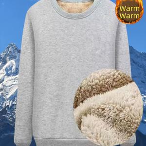 TEMU 플러스 벨벳 따뜻한 긴팔 | 캐주얼 스포츠 가을/겨울 상의, 스키니 핏, 크루넥, 단색, 레귤러 슬리브, 풀오버 스타일, 남성용