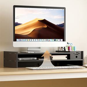 TEMU 블랙 PVC 모니터 스탠드 (수납서랍 & 수납선반 포함), 인체공학적 PC/노트북용 사무실&게이밍 데스크탑 리프