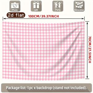 TEMU 2D 플랫, 2D 플랫 - 2D 플랫, 2D 플랫 - 2D 플랫 배너, 1개 패브릭 핑크 앤 화이트 체크 무늬 배경 클래식 핑크 깅엄 배경 플래드 피크닉 테이블보 장식 야외 피크닉 생일 파티 용품 사진 소품