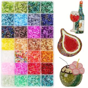 TEMU 6720개 박스 유리 튜브 구슬 - 7mm, 28색 미니 튜브 씨앗 구슬, 주얼리 제작, 자수, 바늘 자수 및 직물 공예용 - 정밀한 스티칭과 섬세한 실에 적합한 유리 튜브 구슬