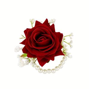 TEMU 레드 로즈 손목 코사지, 6개 세트, 웨딩 브라이덜 플라워 코사지 핸드 장식, 프롬 파티 홈커밍용, 신부, 신부 들러리, 소녀용 손목밴드