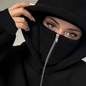 TEMU 여성용 패셔너블 캐주얼 쿨 트렌디 더블 후드 바λα클라바 집업 스웨트셔츠 더블 후드티