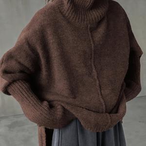 TEMU 가을 겨울용 여성용 루즈핏 하이넥 풀오버 스웨터 탑