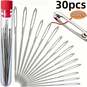 TEMU 대형 눈 바늘 30개 세트 - 간편하고 빠른 바늘 스타일 자수 바늘 - 5가지 다양한 사이즈, 다양한 용도에 적합 - 자수, DIY 공예 및 재봉에 적합 - 매끄럽고 날카로운 - 필수 재봉 도구 - 손바느질 바늘 - 재봉 용품