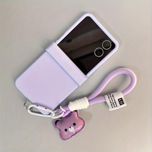 TEMU 휴대폰 케이스 - 삼성 폴더블폰 갤럭시 Z 플립 5/Z 플립 4 Z 플립 6/Z 플립 7/Z 플립 7 FE용 보라색 니트 곰돌이 펜던트 디자인, 케이스 힌지 보호 제공, Moto Razr 50 Ultra/Razr 60 Ultra 낙하 방지 케이스에도 적합