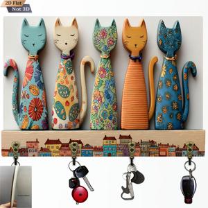 TEMU 2D 평면, 1개, 다색 고양이 나무 멀티 기능 키홀더, 네 개의 후크 포함, 벽 장식, 현관 장식, 방 장식, 빌라 장식, 사계절 홈 , 2D 평면