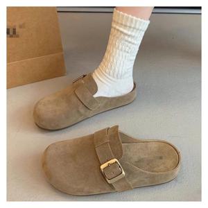 TEMU 굽높이 딱좋은 스웨이드 버켄 슬리퍼 / 푹신한 쿠션 인솔 앞코막힘 블로퍼 발볼편한 임산부 사무실 데일리 반슬리퍼 가성비 갑