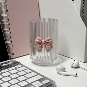 TEMU 투명 아크릴 메이크업 브러쉬 홀더 with 리본, 창의적인 화장품 보관통, 립스틱 & 펜 정리함, 데스크탑 장식용 화장품 보관함