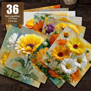 TEMU 노란색과 흰색의 꽃무늬 그림이 있는 중첩되지 않는 36가지 부드러운 톤의 스크랩북 종이, 장식용 종이, 재료용 종이, 핸드북용 종이, 배경 카드 매트, 수제 배경 장식 축하 카드 제작, 레트로 다이어리 선물 포장, 잡지 다이어리, 기념 앨범 및 기타 용도에 적합, 5.9 * 5.9인치