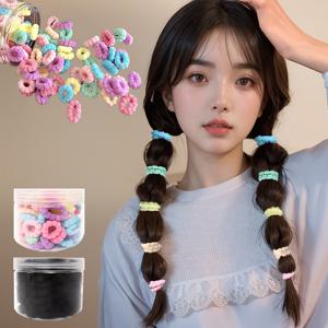 TEMU 100 대용량 머리고무줄 세트, 여성 머리끈 헤어슈슈, 헤어 악세사리 고무줄 헤어끈, 검정 비비드 컬러 스크런치