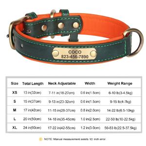 TEMU 맞춤형 CP361K 펫 ID 태그가 달린 부드럽고 편안한 네오프렌 패딩이 있는 인조 가죽 강아지 목걸이