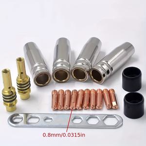 TEMU 19피스/세트, MB15 15AK MIG 접촉팁 0.6mm 0.8mm 1.0mm 1.2mm 용접 토치 노즐 부품 키트 원뿔형 노즐 슬리브 로드 도구 세트, Binzel 15Ak용 용접기 액세서리 Rilon Riland Jasic 용접 용품