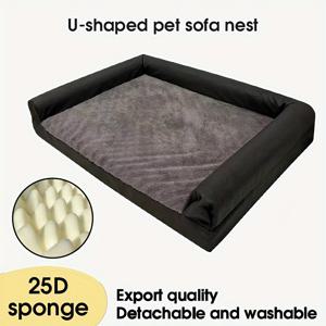 TEMU 고급 U자형 개용 소파 침대, 인조 퍼 매트 포함 - 쉬운 관리, 사계절용 세탁 가능 - 중형부터 대형견에 적합, 직사각형 모양