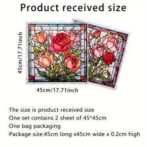 TEMU 2개 세트 (45*45Cm*2개입) 새로운 멀티 컬러 장미 꽃 타일 정전기 스티커 양면 보이는 유리 장식 스티커 C7020-YC