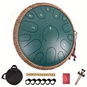 TEMU 14인치 15톤 D키 스틸 텅 드럼 - 휴대용 가방, 음악 책, 말렛 및 액세서리 포함, 영적, 요가, 명상 및 교육 콘서트용 핸드팬