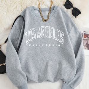 TEMU 레터 프린트 풀오버, 캐주얼 긴팔 라운드넥 스웨트셔츠, 가을 겨울 여성 의류