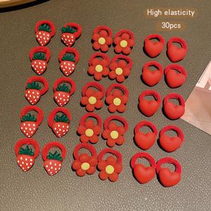 TEMU 30개 빨간 꽃 딸기 머리끈 달콤한 스타일 헤어링 일상 사용에 적합