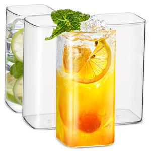 TEMU 14Oz 고 붕규산 유리컵 4개, 사각 하이볼 물잔, 모히토 글라스, 주스, 칵테일, 커피, 우유, 음료 및 맥주에 적합