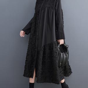 TEMU 새로운 여유로운 플러스 사이즈 메쉬 스플리스트 미드 길이 예술적인 레트로 롱 슬리브 드레스