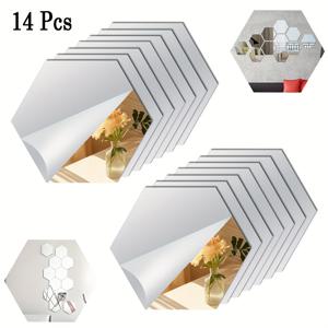 TEMU 14개 자체 접착 아크릴 거울, 유연한 플라스틱 거울 시트 벽 스티커, DIY 자유 조합 벽 스티커, 홈짐, 침실, 리셉션, 파티에 완벽 (육각형 아크릴 거울 측면 길이 10cm, 직경 20cm)
