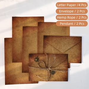 TEMU 10개 세트 (봉투*2+편지지*4+면직물 로프*2+걸이 장식*2) 손글씨 사랑 편지 시리즈 봉투 세트 레트로 크라프트 종이 편지지 봉투 세트 창의적인 문학적 손글씨 사랑 편지 로맨틱 고급 문구류