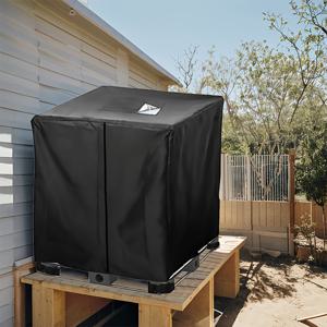 TEMU 330갤런 IBC 탱크 커버, 210D 두꺼운 천, 빨간색과 흰색 스트랩이 있는 검정색 - 야외 보관용으로 내구성이 뛰어나고 쉽게 설치할 수 있는 야외 보관 커버|안전한 탱크 닫기