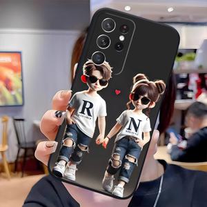 TEMU 갤럭시 S25 S24 S23 S21 FE S22 플러스 울트라 블랙 소프트 쉘 패션 커플 개성 선물용 모바일 폰 케이스 - EB5115