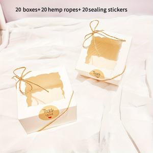 TEMU 60개 우아한 갈색과 흰색 창문 포장 상자 세트, 20개 상자 + 20개 스티커 + 20개 로프 포함, 선물 포장용 플립탑 뚜껑, 결혼식 , 생일, 크리스마스, 추수감사절, 발렌타인데이, 어머니날, 옥토버페스트에 적합