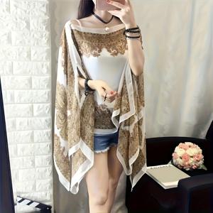 TEMU 여성 스타일 플로럴 프린트 쉬폰 숄, 대형 비치 타월, 휴가에 완벽