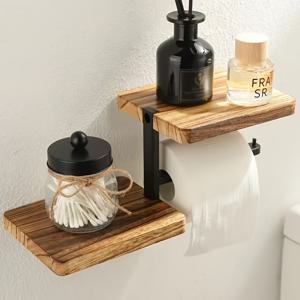TEMU 주방 및 욕실용 벽걸이 티슈 홀더, 고체 나무와 철제 공예 수납 선반, 화장지 홀더