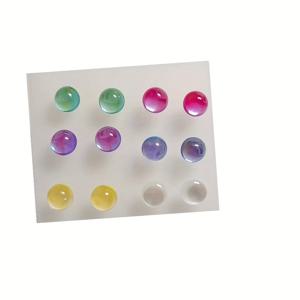 TEMU 플라스틱 핀이 있는 유리 레진 스터드 귀걸이 12개, 다채롭고 스타일리시한 디자인의 하프 비즈