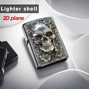 TEMU 2D 플랫 다크 스타일 해골 플로럴 메탈 라이터 케이스 (라이터 미포함), 패셔너블한 서브컬처 휴대용 액세서리, 특별한 생일 선물, 남자친구, 연인, 친구에게 완벽. 할로윈, 크리스마스, 부활절 선물로 적합, 배터리 없음