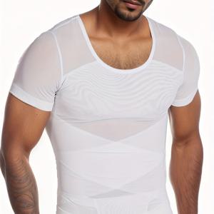 TEMU 남성용 반투명 쉐이퍼 조끼 - 복부 컨트롤 슬리밍 반팔 셔츠, 크로스 백 디자인, 헬스 & 캐주얼 웨어 | 코르셋 옴므 | 남성 쉐이퍼 복부 컨트롤