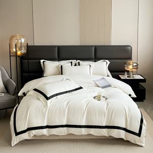 TEMU 4pcs, 4피스 세트 (1 이불 커버 + 1 침대 시트 + 2 베갯잇, 충전재 없음). 넓은 가장자리의 피부 친화적인 브러시 처리 원단, 흡습성 및 통기성, 부드럽고 편안함, 세탁기 사용 가능, 모든 계절에 적합, 침구