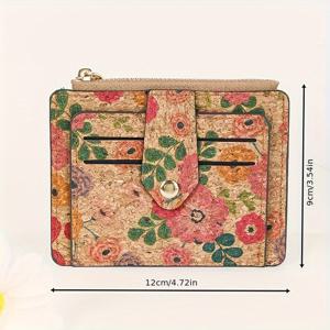 TEMU 여성용 가벼운 코르크 지갑, 카드 슬롯 10개 및 지퍼가 특징이며, 동전 및 카드를 위한 빈티지하고 우아한 소형 지갑