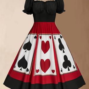 TEMU 여성 빈티지 플레어 스커트 & 카드 디자인 드레스