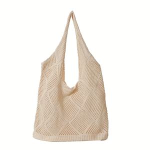 TEMU 여성용 오픈탑 직조 - 가벼운 폴리에스터 크로셰 토트백, 편안한 핏, 손세탁 가능, 밝은 핑크/화이트/블랙, 캐주얼 외출 및 쇼핑, 여름 나들이, 스타일, 내구성 있는 직조, 오픈탑 가방, 여름 필수 아이템, 일상용 가방, 스타일, 통기성 소재, 가방, 애호가를 위한 제품
