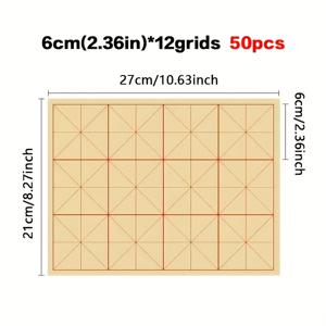 TEMU 초보자를 위한 그리드 패턴이 있는 50장의 서예 연습지 - 흡수되지 않는 표면, 전통 중국화 및 붓글씨 연습용 종이, 정밀한 획을 위한 아시안 서예 예술에 이상적, 구조적인 학습 도구