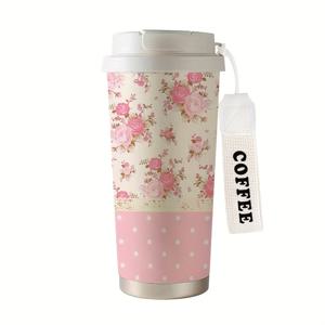 TEMU 폴카 도트 장미 패턴 디자인 530ml 커피컵, 창의적이고 심플한 휴대용 이중 보온컵, 보온 냉수컵, 뜨거운 음료와 차가운 음료에 적합, 사무실, 여행 필수품, 발렌타인데이 선물, 생일 선물