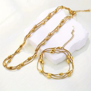 TEMU 2개 / 1세트 여성용 18K 금도금 스테인리스 스틸 주얼리 세트 스타일 레이어드 기하학적 금색 비즈 목걸이 팔찌, 퇴색 방지, 연회 파티 선물